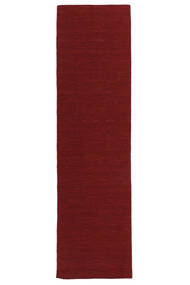  80X300 Jednobarevný Malý Kelim Loom Koberec - Tmavě Červená Vlna, 